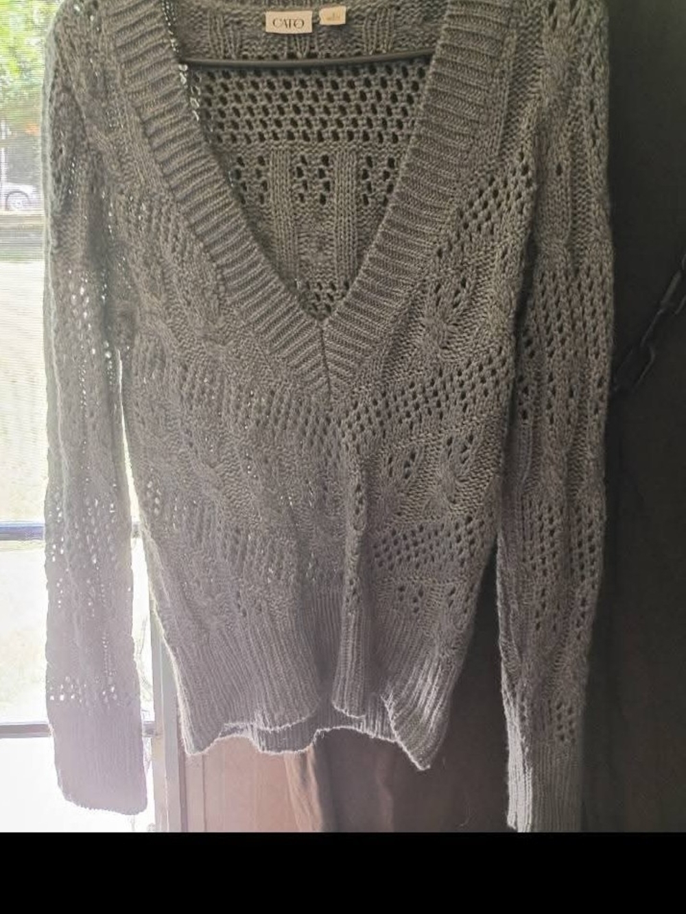 Cato Gray Open-Weave V-Neck Sweater